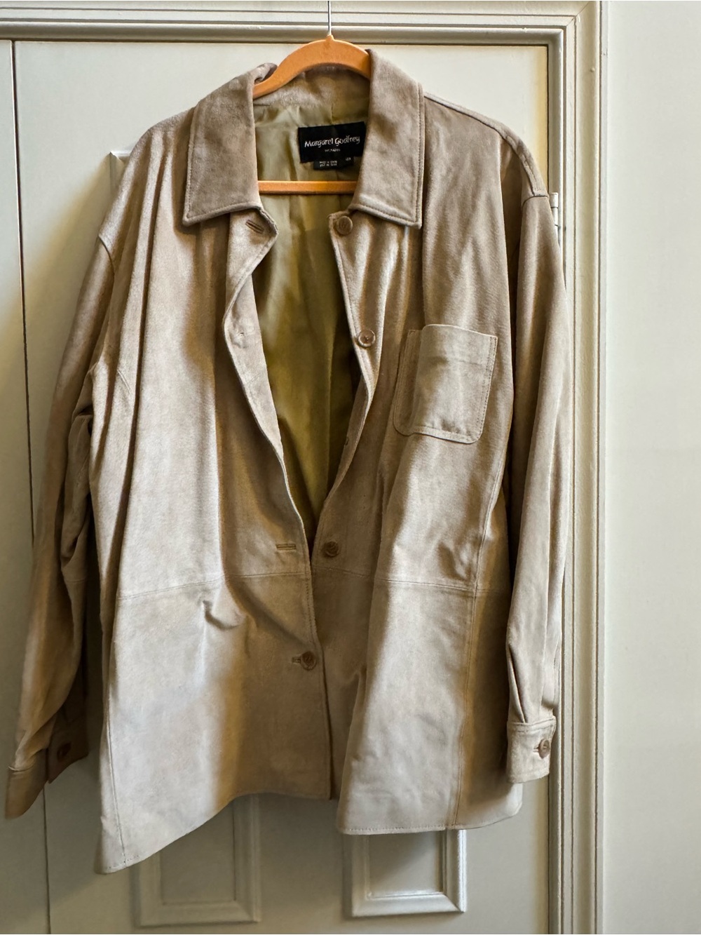 Margaret Godfrey Suede Button-Front Blazer Jacket in Light Beige - Picture 1 of 5
